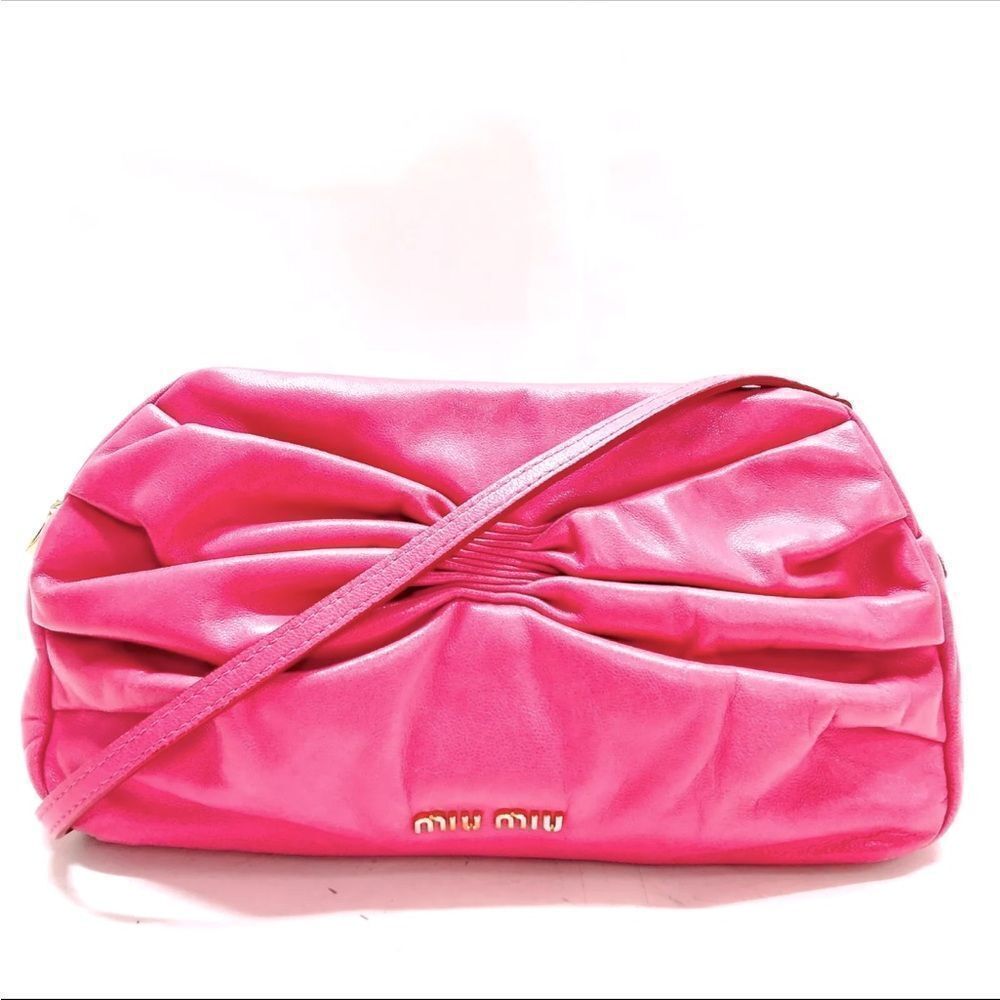 Auth Miu Miu Bright Fuchsia Bow Crossbody Shoulder Bag